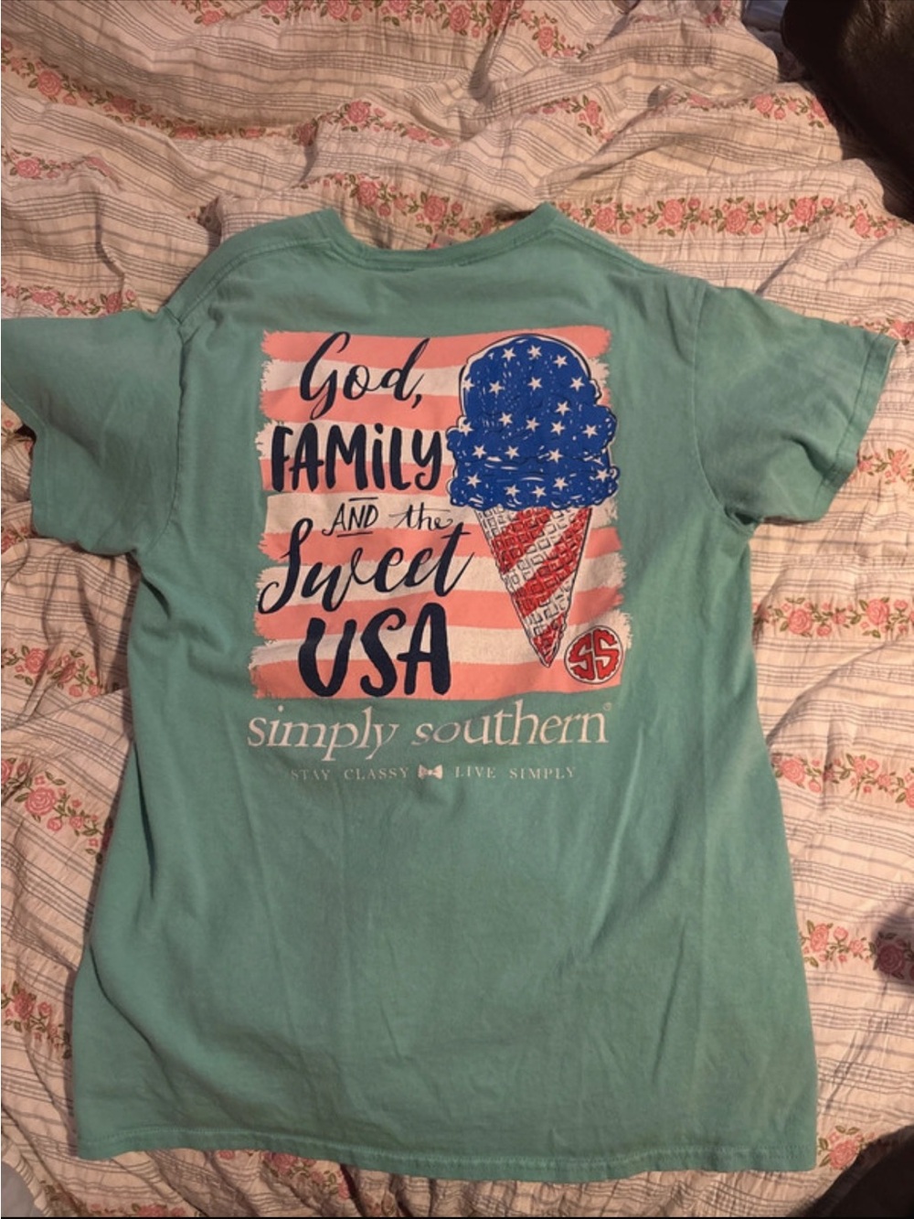 Simply Southern Aqua 'God, Family and the Sweet USA' Graphic Tee
